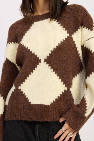 Two Tone Argyle Oversized Long Sleeve Sweater from Crew Neck Sweater collection you can buy now from Fashion And Icon online shop