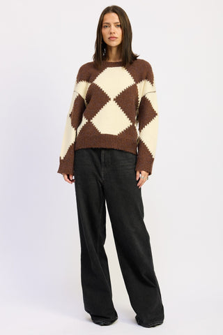 Two Tone Argyle Oversized Long Sleeve Sweater from Crew Neck Sweater collection you can buy now from Fashion And Icon online shop