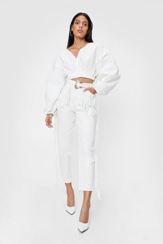 V Neck Puff Sleeve Denim Crop Top from Crop Top collection you can buy now from Fashion And Icon online shop