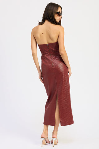 Valentina Burgundy Strapless Midi Dress from Tube Midi Dress collection you can buy now from Fashion And Icon online shop