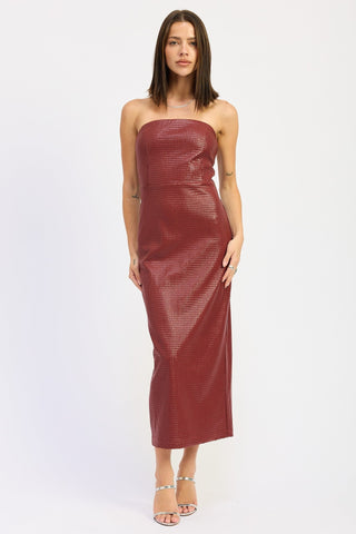 Valentina Burgundy Strapless Midi Dress from Tube Midi Dress collection you can buy now from Fashion And Icon online shop