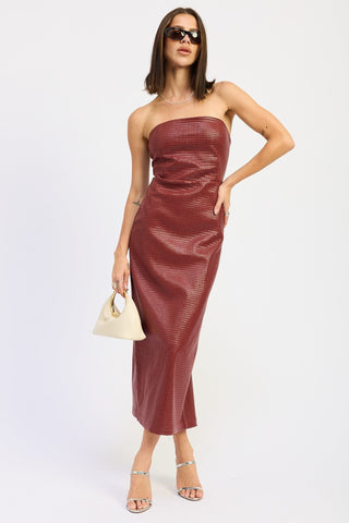 Valentina Burgundy Strapless Midi Dress from Tube Midi Dress collection you can buy now from Fashion And Icon online shop
