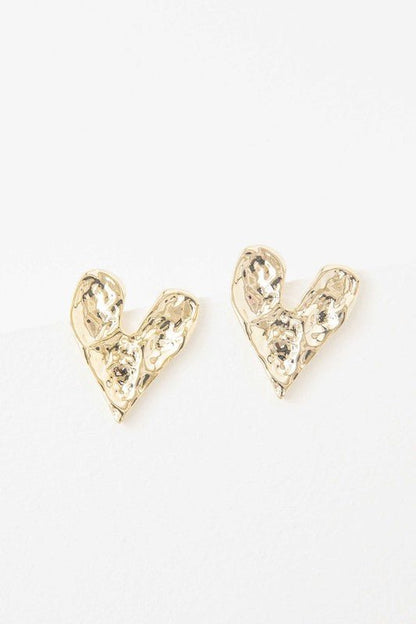 14k Gold Plate Hammered Heart Post Earrings from Earrings collection you can buy now from Fashion And Icon online shop