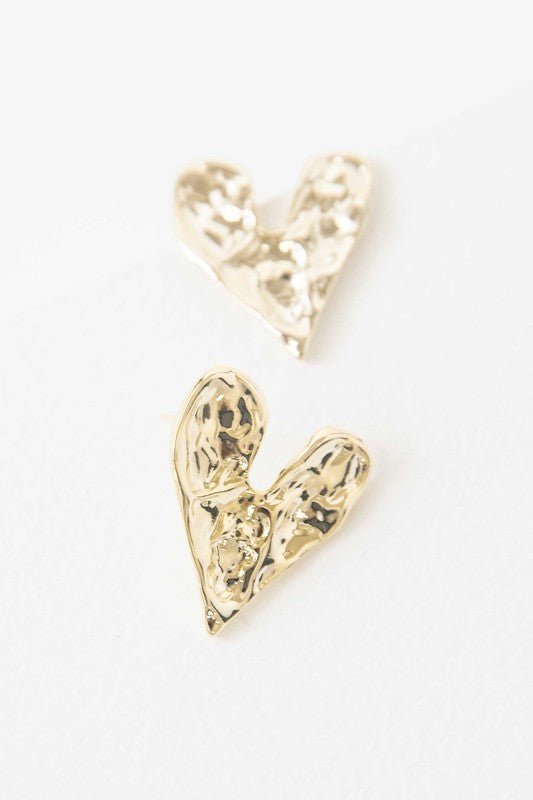14k Gold Plate Hammered Heart Post Earrings from Earrings collection you can buy now from Fashion And Icon online shop