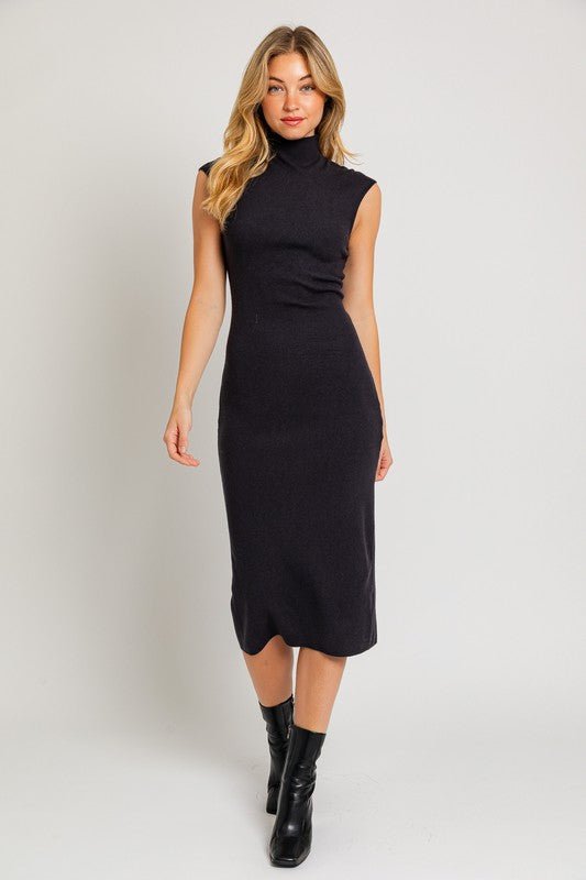 Black Mock Neck Sweater Dress from Midi Dresses collection you can buy now from Fashion And Icon online shop