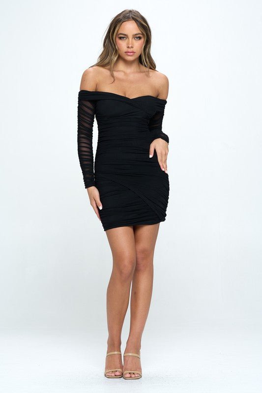 Black Off Shoulder Mini Dress from Mini Dresses collection you can buy now from Fashion And Icon online shop