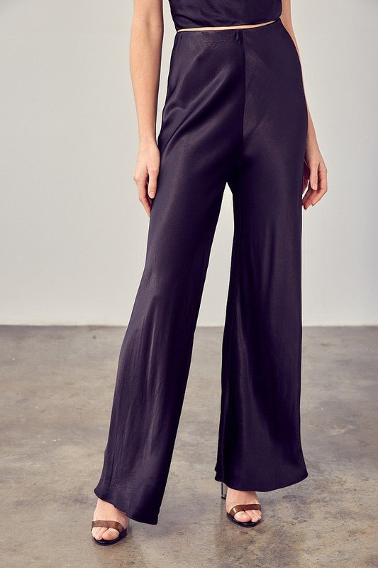 Black Satin Flared Pants from Pants collection you can buy now from Fashion And Icon online shop