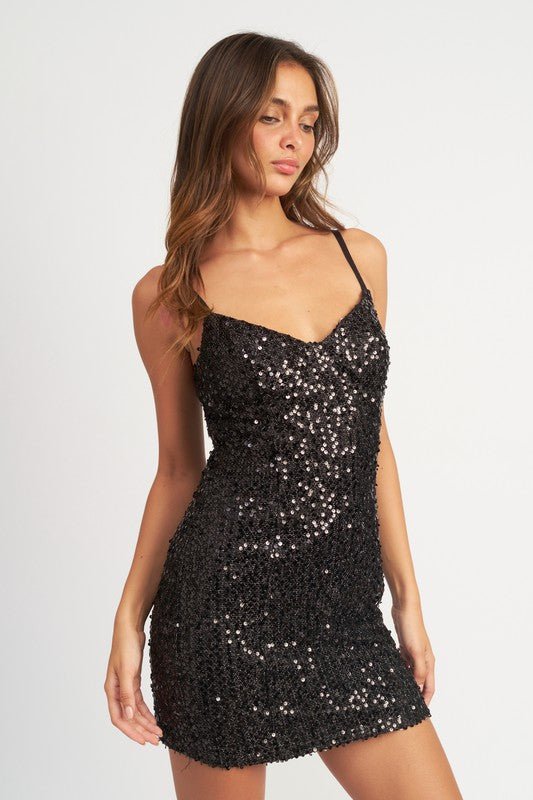 Black Sequin Mini Dress from Mini Dresses collection you can buy now from Fashion And Icon online shop