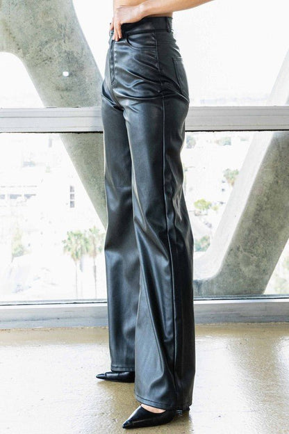 Black Vegan Leather Wide Leg Pants from Pants collection you can buy now from Fashion And Icon online shop