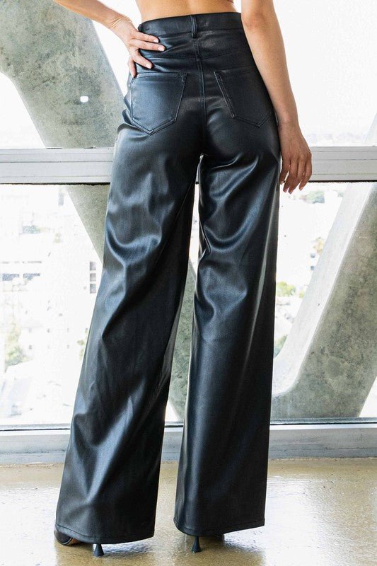 Black Vegan Leather Wide Leg Pants from Pants collection you can buy now from Fashion And Icon online shop