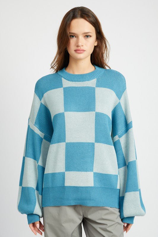 Blue Checkered Pattern Sweater from Sweaters collection you can buy now from Fashion And Icon online shop