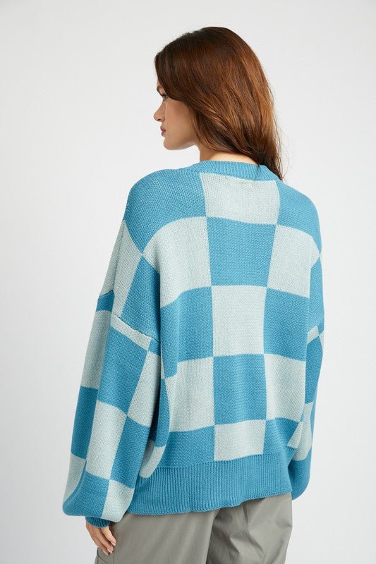 Blue Checkered Pattern Sweater from Sweaters collection you can buy now from Fashion And Icon online shop