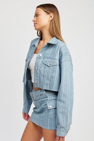 Blue Cropped Denim Jacket from Jackets collection you can buy now from Fashion And Icon online shop