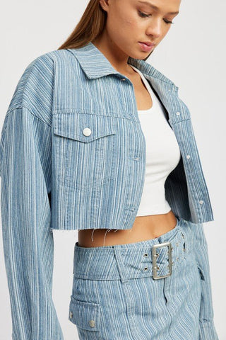 Blue Cropped Denim Jacket from Jackets collection you can buy now from Fashion And Icon online shop