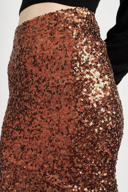 Brown Sequin Maxi Skirt from Maxi Skirts collection you can buy now from Fashion And Icon online shop