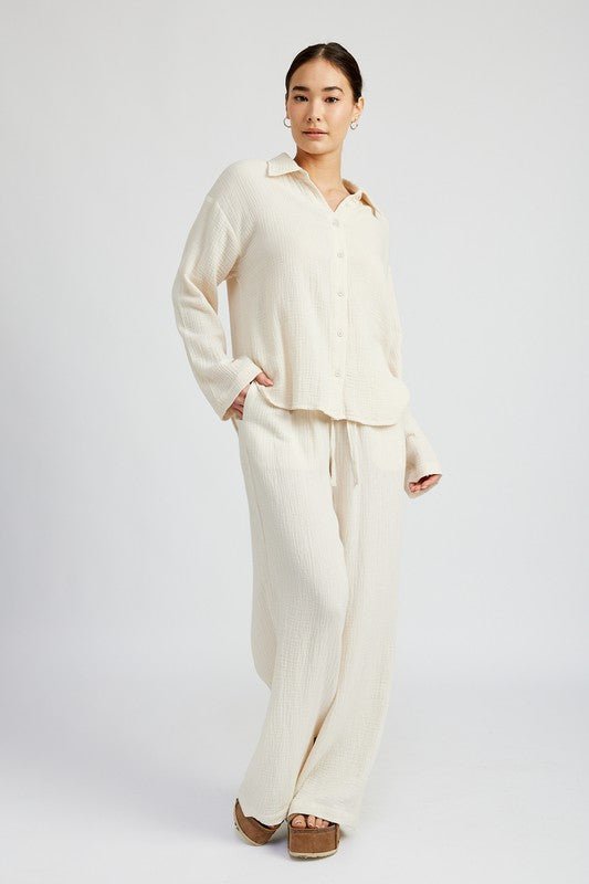 Cream Long Lounge Pants from Pants collection you can buy now from Fashion And Icon online shop