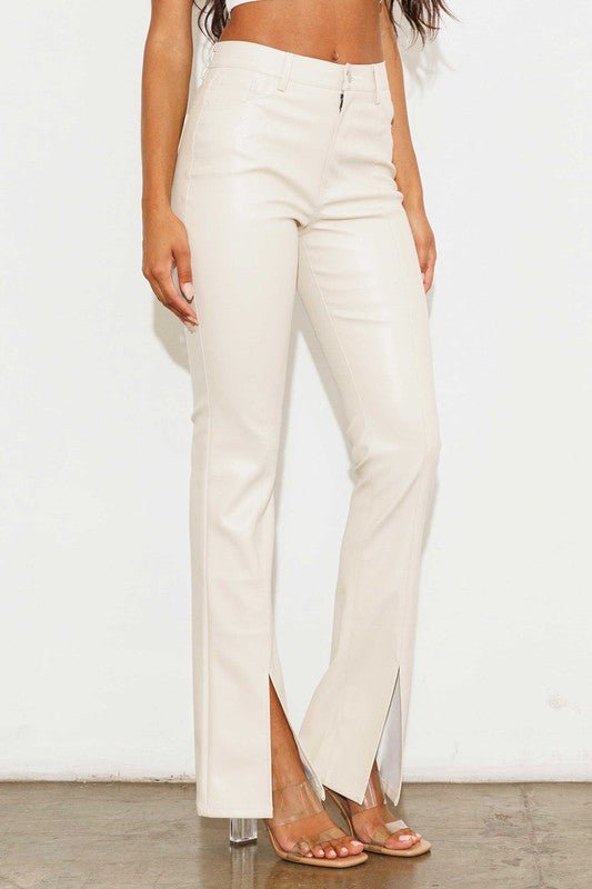 Cream Vegan Leather Flare Pants from Pants collection you can buy now from Fashion And Icon online shop