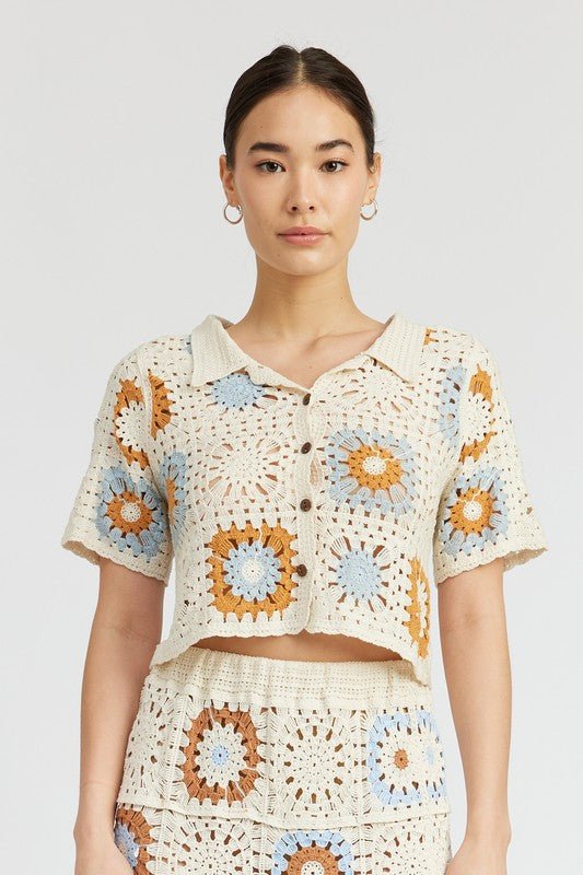 Crochet Button Up Cropped Top from collection you can buy now from Fashion And Icon online shop