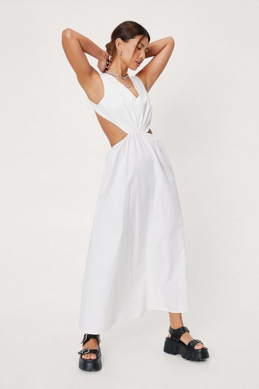Cut Out Detail Poplin Midi Tea Dress from Maxi Dresses collection you can buy now from Fashion And Icon online shop