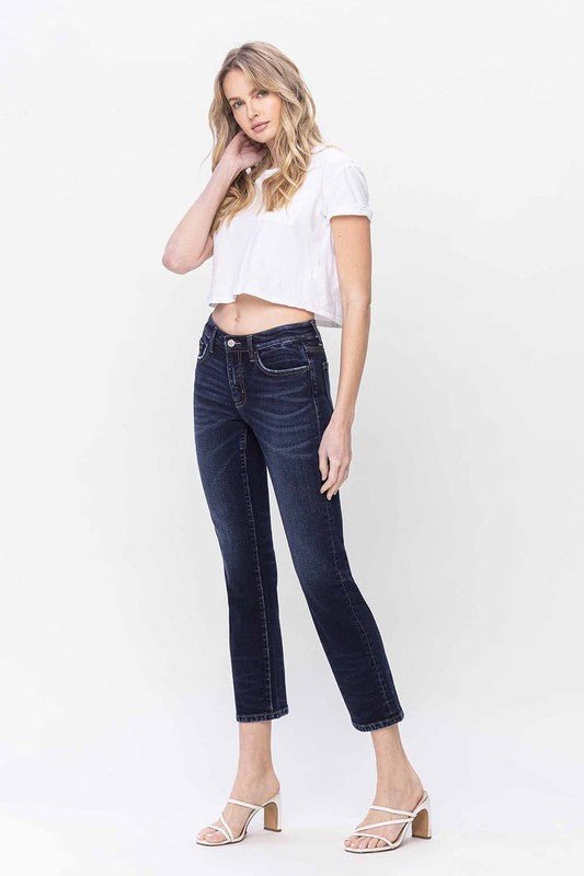 Dark Wash Mid Rise Straight Jeans from Jeans collection you can buy now from Fashion And Icon online shop
