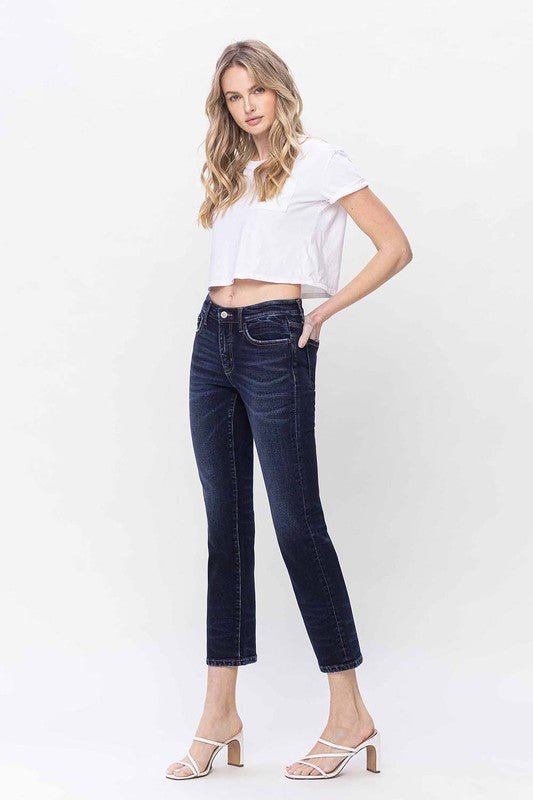 Dark Wash Mid Rise Straight Jeans from Jeans collection you can buy now from Fashion And Icon online shop