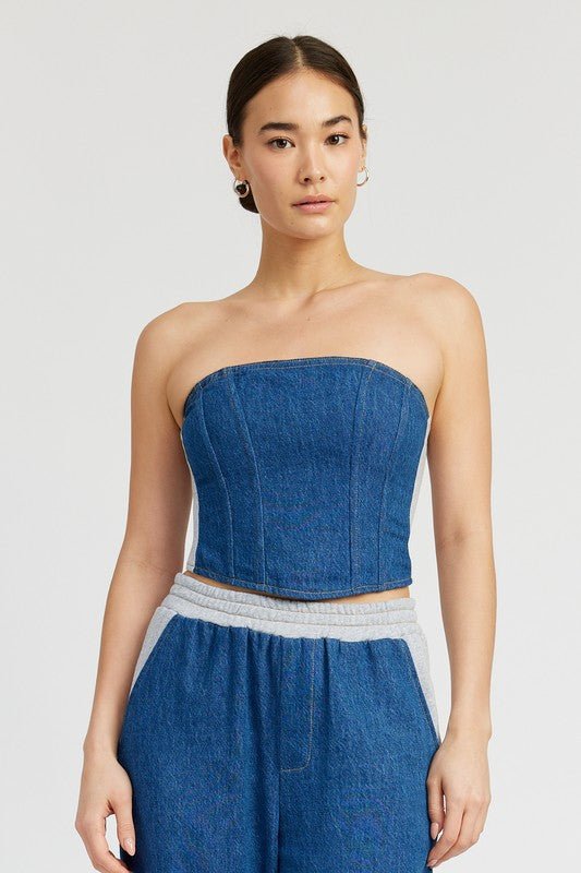 Denim Corset Top from Crop Tops collection you can buy now from Fashion And Icon online shop