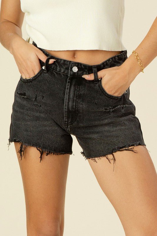 Distressed Black Denim Shorts from Denim Shorts collection you can buy now from Fashion And Icon online shop