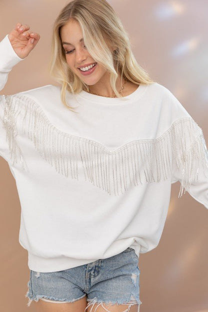 Embellished Fringed Pullover from Sweatshirts collection you can buy now from Fashion And Icon online shop