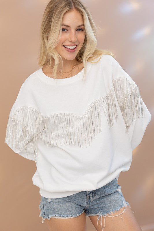 Embellished Fringed Pullover from Sweatshirts collection you can buy now from Fashion And Icon online shop