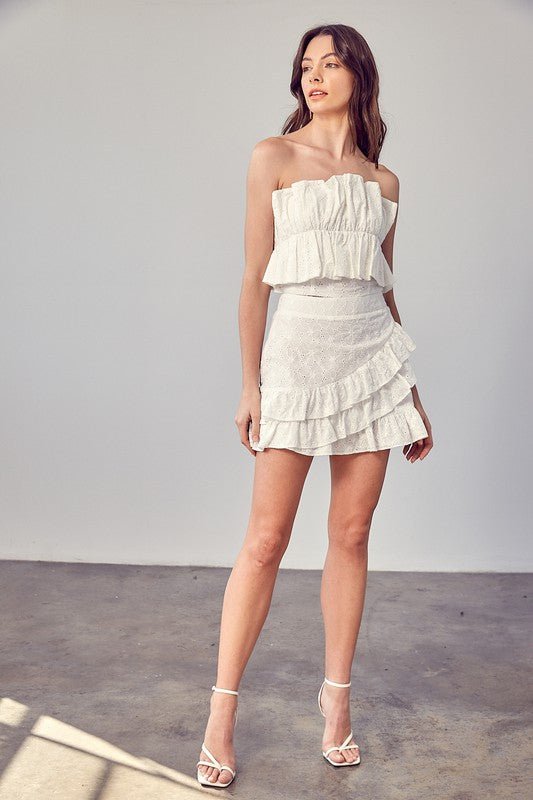 Eyelet Ruffle Skirt from Mini Skirts collection you can buy now from Fashion And Icon online shop
