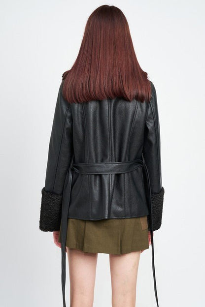 Faux Leather Jacket With Fur Trim from Jackets collection you can buy now from Fashion And Icon online shop