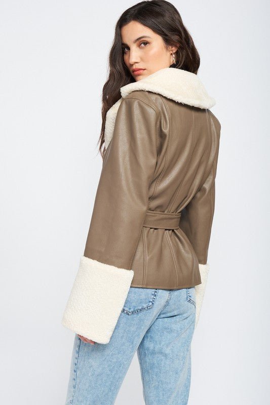 Faux Leather Jacket With Fur Trim from Jackets collection you can buy now from Fashion And Icon online shop