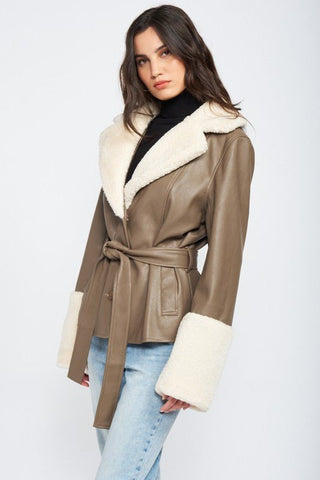Faux Leather Jacket With Fur Trim from Jackets collection you can buy now from Fashion And Icon online shop