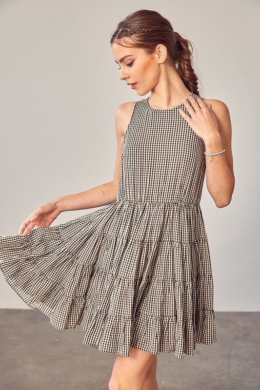Gingham Tiered Sleeveless Dress from Mini Dresses collection you can buy now from Fashion And Icon online shop