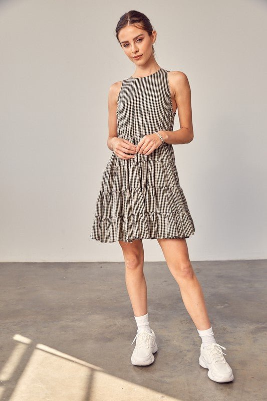 Gingham Tiered Sleeveless Dress from Mini Dresses collection you can buy now from Fashion And Icon online shop