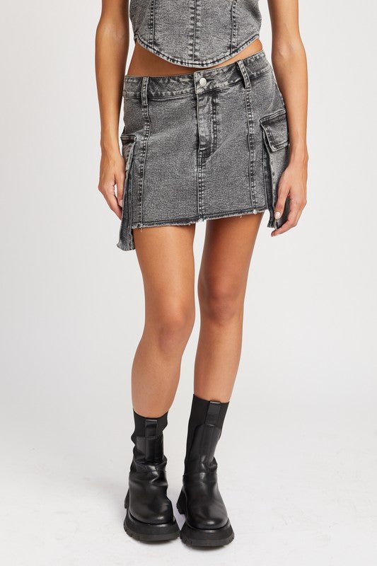 Gray Denim Cargo Mini Skirt from Denim Skirts collection you can buy now from Fashion And Icon online shop