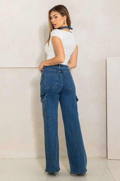 High Rise Crossed Waist Cargo Wide Jeans from Jeans collection you can buy now from Fashion And Icon online shop