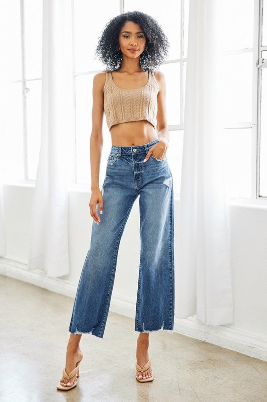 High Rise Frayed Hem Wide Leg Jeans from Jeans collection you can buy now from Fashion And Icon online shop