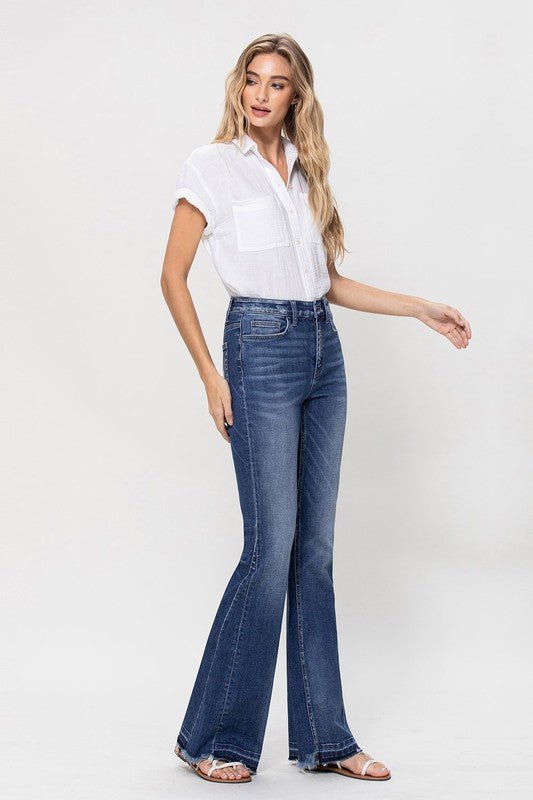 High Rise Raw Hem Flare Jeans from Jeans collection you can buy now from Fashion And Icon online shop