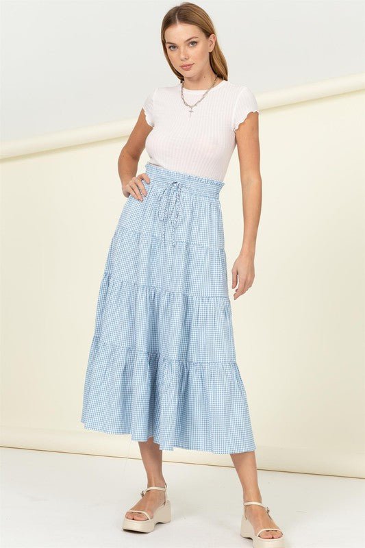 High-Waist Gingham Print Midi Skirt from Maxi Skirts collection you can buy now from Fashion And Icon online shop