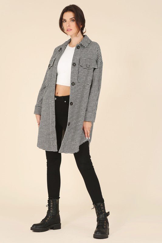 Houndstooth long shacket from Jackets collection you can buy now from Fashion And Icon online shop