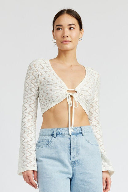 Ivory Crochet Long Sleeve Crop Top from Crop Tops collection you can buy now from Fashion And Icon online shop