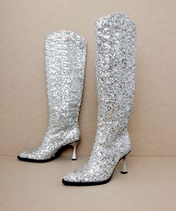 Knee High Sequin Boots from Boots collection you can buy now from Fashion And Icon online shop