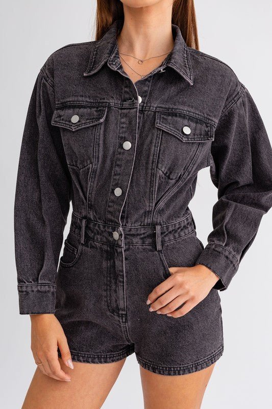 Long Sleeve Denim Romper from Rompers collection you can buy now from Fashion And Icon online shop