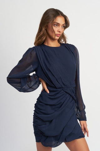 Long Sleeve Ruched Mini Dress from Holiday dress collection you can buy now from Fashion And Icon online shop