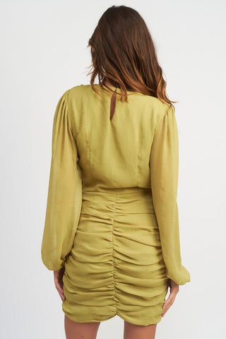Long Sleeve Ruched Mini Dress from Holiday dress collection you can buy now from Fashion And Icon online shop