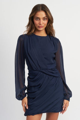 Long Sleeve Ruched Mini Dress from Holiday dress collection you can buy now from Fashion And Icon online shop