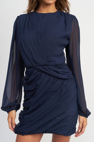 Long Sleeve Ruched Mini Dress from Holiday dress collection you can buy now from Fashion And Icon online shop