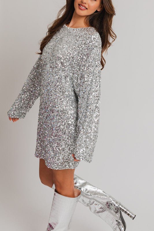 Long Sleeve Sequin Mini Dress from Mini Dresses collection you can buy now from Fashion And Icon online shop