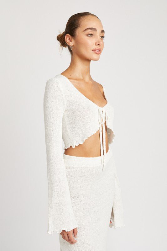 Long Sleeve Tie Front Crop Top from collection you can buy now from Fashion And Icon online shop
